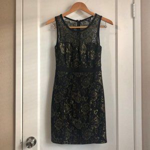 Black Metallic Baroque Lace Bodycon Dress